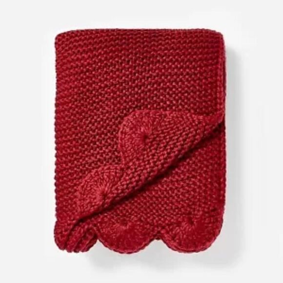 Threshold Studio McGee Red scalloped Knitted Throw Blanket 50x60” - Picture 1 of 5